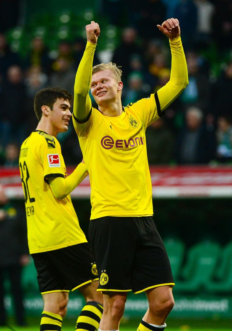 Borussia Dortmund's Norwegian forward Erling Braut Haaland reacts after the 2-0 victory over Werder Bremen. AFP