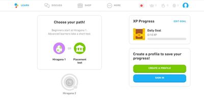 A screenshot of the website of Duolingo.