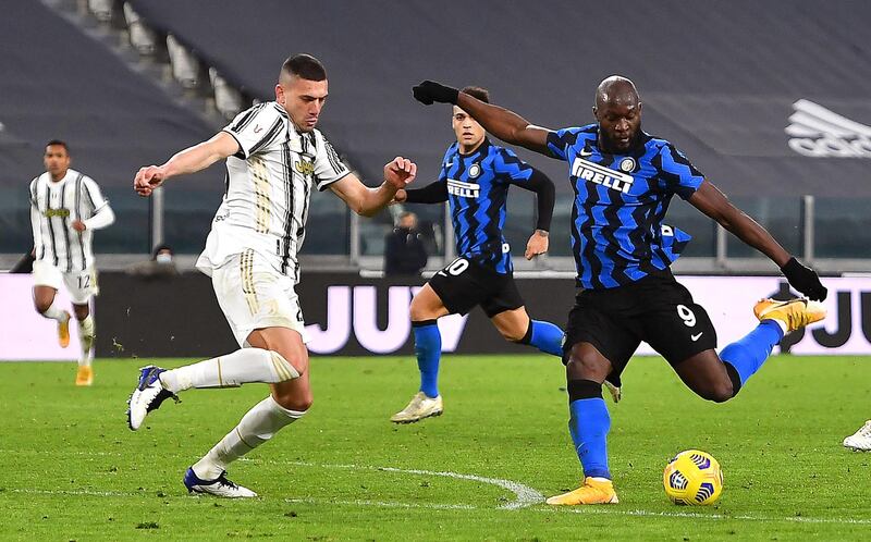 Inter's Romelu Lukaku shoots at goal. EPA