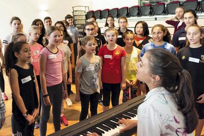 Young pupils show off their singing skills in preparation for their opera show inspired by Sheikh Zayed. Courtesy: Cranleigh School 