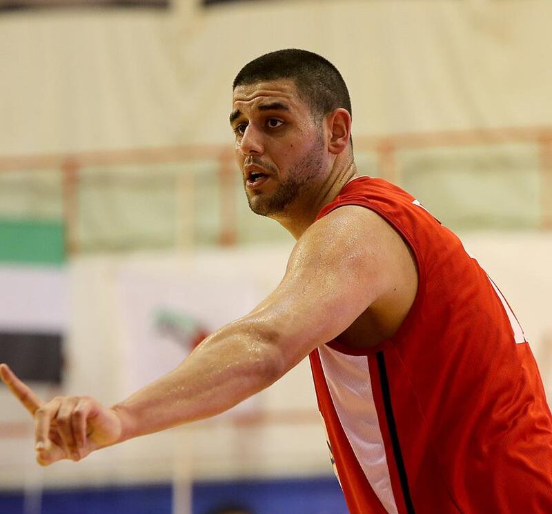 Omar Samhan, a former American college star at St Mary's College, of Egypt. The Egyptian national team won the Dubai International Basketball Tournament. Satish Kumar / The National.