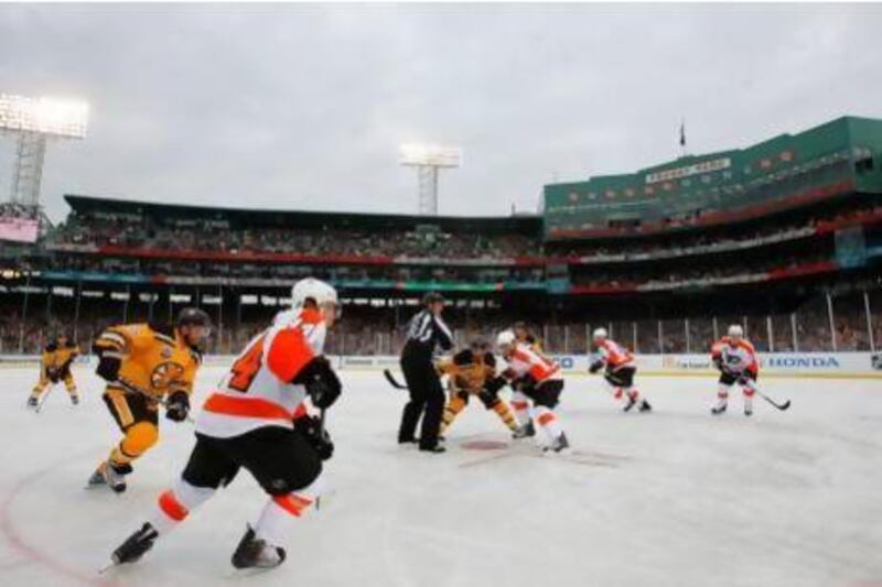 The Philadelphia Flyers faced off against the Boston Bruins at the 2010 Bridgestone Winter Classic at Fenway Park in Boston. Jim McIsaac / Getty Images