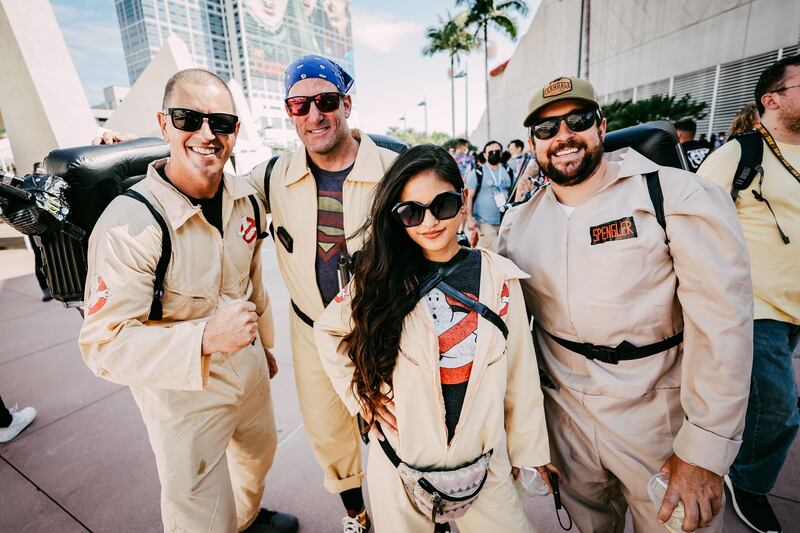 Cosplayers dressed as the Ghostbusters. Getty Images