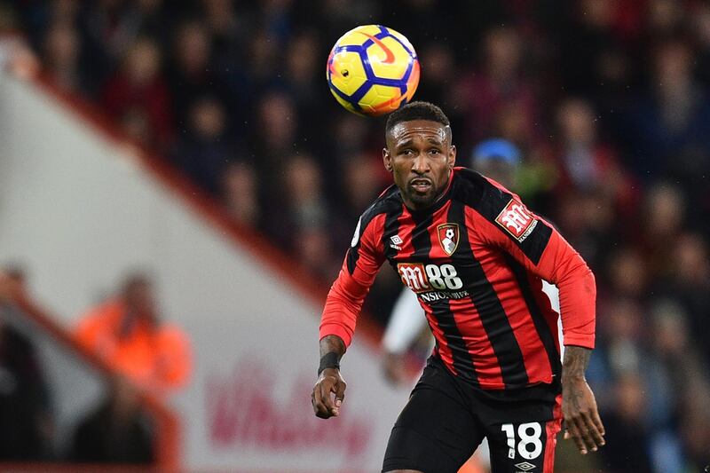 Bournemouth's English striker Jermain Defoe chases the ball during the English Premier League football match between Bournemouth and Chelsea at the Vitality Stadium in Bournemouth, southern England on October 28, 2017. / AFP PHOTO / Glyn KIRK / RESTRICTED TO EDITORIAL USE. No use with unauthorized audio, video, data, fixture lists, club/league logos or 'live' services. Online in-match use limited to 75 images, no video emulation. No use in betting, games or single club/league/player publications.  /