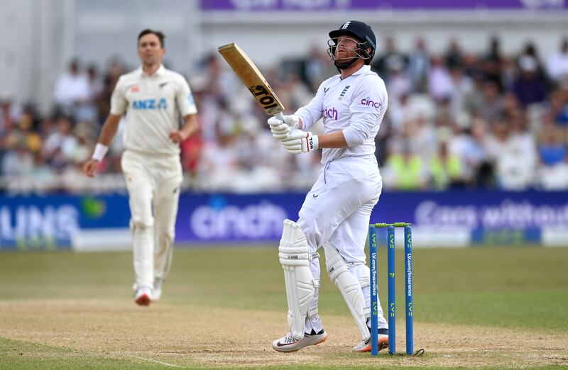 England's Jonathan Bairstow hits Trent Boult of New Zealand for six on his way to a brilliant 136. Getty