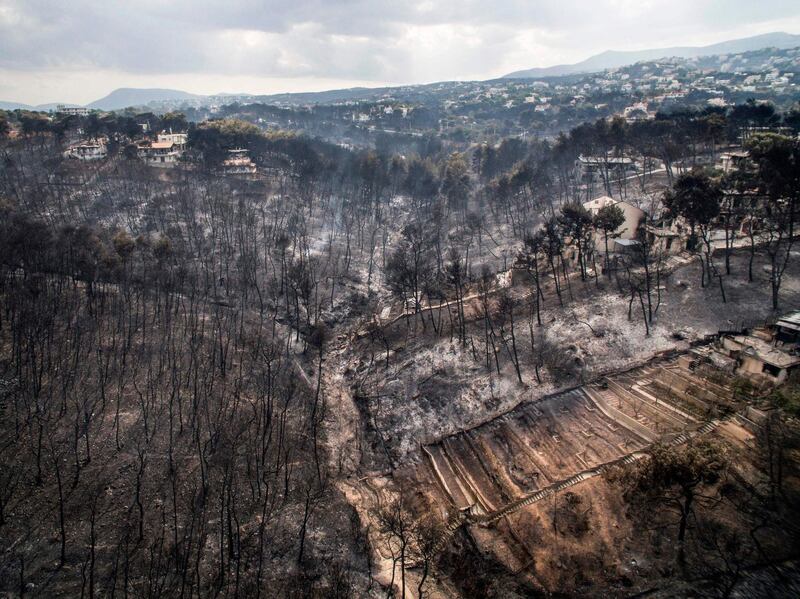 The damage caused by a wildfire near the village of Mati, near Athens. AFP