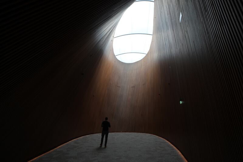 A visitor walks round the Finland pavilion on the 11th day of Expo 2020, Dubai. Chris Whiteoak / The National