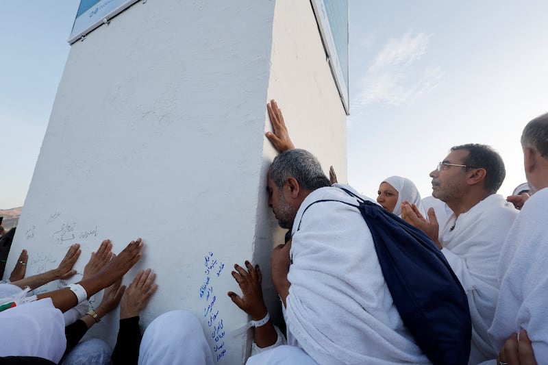 Muslim pilgrims gather on Mount of Mercy. Reuters