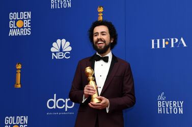 epa08106013 Ramy Youssef poses with the Best Performance by an Actor In a Television Series - Musical or Comedy award in the press room during the 77th annual Golden Globe Awards ceremony at the Beverly Hilton Hotel, in Beverly Hills, California, USA, 05 January 2020. EPA/CHRISTIAN MONTERROSA