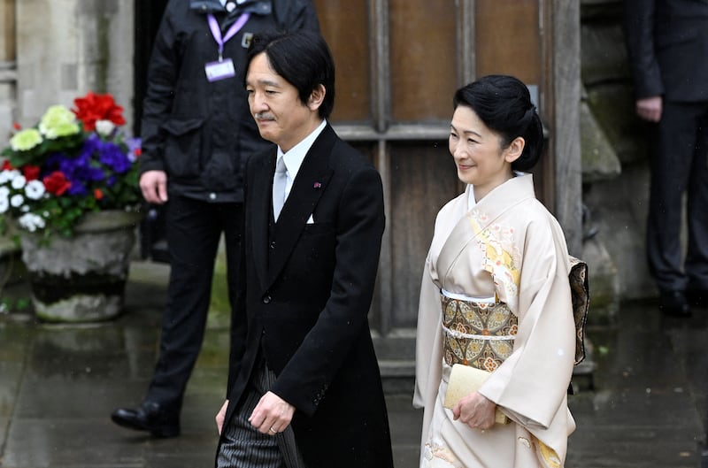 Crown Prince Fumihito of Japan and Crown Princess Kiko arrive at Westminster Abbey. AFP
