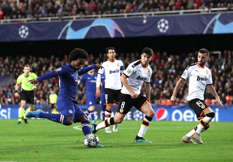 Willian of Chelsea shoots on goal Getty