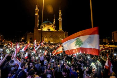 A protest in front of Al Ameen Mosque in central Beirut in the second week of demonstrations last month. EPA