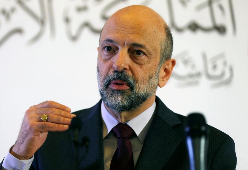 FILE PHOTO: Jordan's Prime Minister Omar al-Razzaz speaks to the media during a news conference in Amman, Jordan April 9, 2019. REUTERS/Muhammad Hamed/File Photo