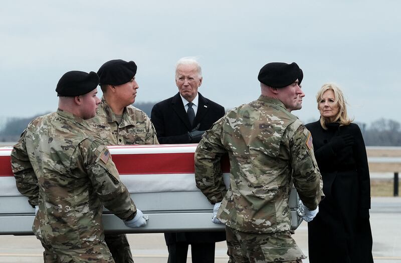 President Joe Biden attends the dignified transfer of the remains of three US soldiers who were killed in Jordan. Reuters