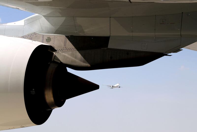 Dubai, United Arab Emirates - November 14th, 2017: An Airbus A350 at the Dubai airshow. Tuesday, November 14th, 2017 at Al Maktoum Airport, Dubai. Chris Whiteoak / The National