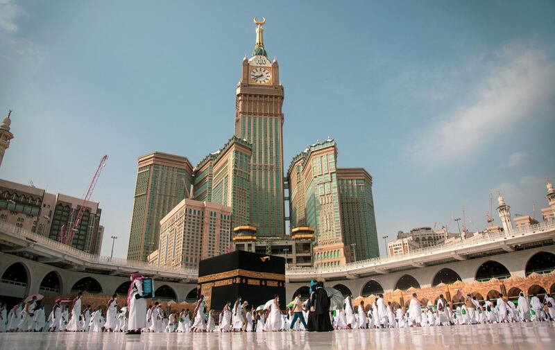 A handout picture provided by Saudi Ministry of Media on July 31, 2020 shows pilgrims circumambulating around the Kaaba, the holiest shrine in the Grand mosque in the holy Saudi  city of Mecca. - Muslim pilgrims converged today on Saudi Arabia's Mount Arafat for the climax of this year's hajj, the smallest in modern times and a sharp contrast to the massive crowds of previous years. (Photo by - / Saudi Ministry of Media / AFP) / === RESTRICTED TO EDITORIAL USE - MANDATORY CREDIT "AFP PHOTO / HO / SAUDI MINISTRY OF MEDIA" - NO MARKETING NO ADVERTISING CAMPAIGNS - DISTRIBUTED AS A SERVICE TO CLIENTS ===