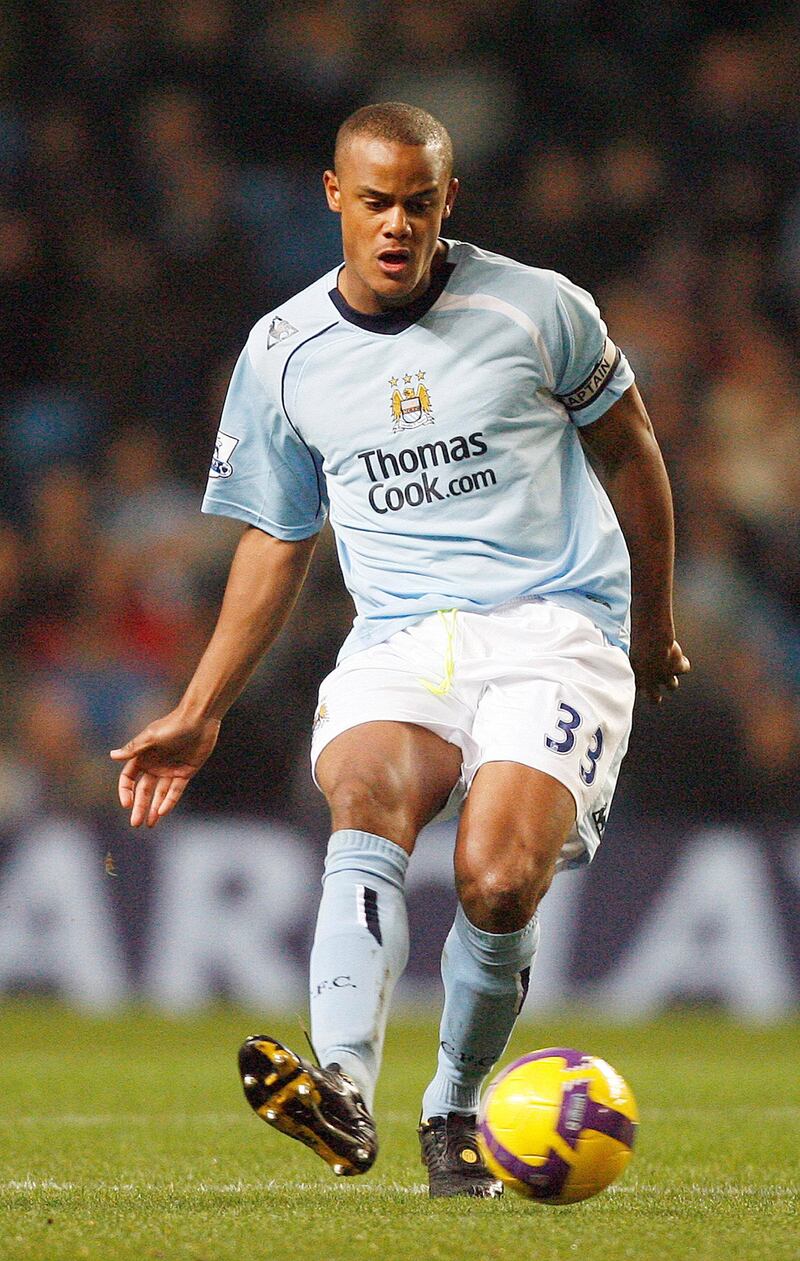Manchester City's Belgian Midfielder Vincent Kompany, Began as a midfielder but went on to become the cornerstone of the defence and an inspirational captain, lifting all three of City's Premier League titles. Has just celebrated his own 10th anniversary at the club. Injuries have been a problem in recent years but he continues to play at a high standard. AFP PHOTO 