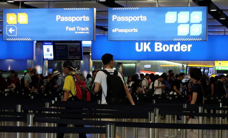 UK Border control is seen in Terminal 2 at Heathrow Airport in London, Britain, July 30, 2017.   REUTERS/Fabrizio Bensch