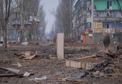 Ukrainian troops amid devastation in the frontline city of Bakhmut. Reuters 
