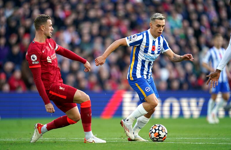 Leandro Trossard - 8: The Belgian opened up Liverpool early with a wonderful pass but March wasted the chance. When he got an opportunity himself in the second half, he took it with aplomb and levelled the scores. PA