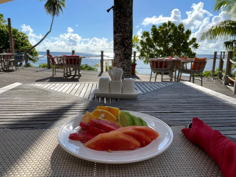 Fruits are served along with breakfast at Hilton Seychelles Allamanda Resort & Spa. Janice Rodrigues / The National