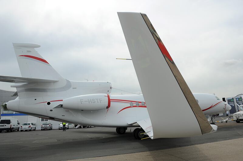 A Dassault Falcon airplane is moved on the tarmac at the Paris International Air Show -- June 14, 2013 -- . (Antoine Antoine for The National) *** Local Caption ***  Paris Air Show026.JPG
