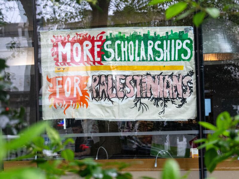 Banners in support of Palestine at Goldsmiths, University of London. Getty Images