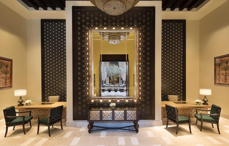 The hotel reception area at the Ritz Carlton Al Wadi desert resort in Ras Al Khaimah. Courtesy of Ritz Carlton Al Wadi
