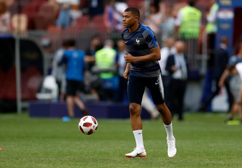 France's Kylian Mbappe warms up prior to the final. AP Photo