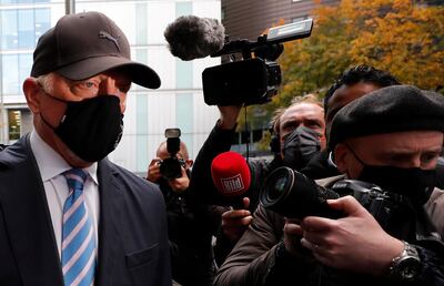 Boris Becker leaves Southwark Crown Court in London, Thursday, Oct. 22, 2020. German tennis star Boris Becker is charged with 19 offences of failing to disclose money and property as part of bankruptcy proceedings.  (AP Photo/Frank Augstein)