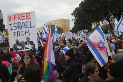 Israelis protest against Israeli Prime Minister Benjamin Netanyahu's government and call for him to resign and take responsibility for the October 7 attacks security failure outside the Knesset, the Israeli parliament, in Jerusalem. EPA