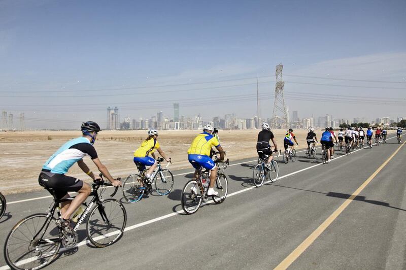 Dubai cycling enthusiasts get to ride and practice at the Nad Al Sheba cycling track, one of the many venues available in the UAE. Lee Hoagland / The National