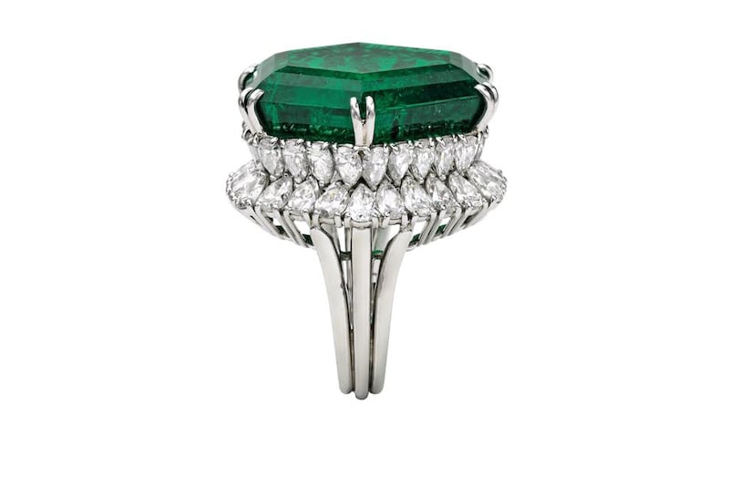 The Stotesbury Emerald weighs about 34.40 carats and has been in the possession of some of ­history’s most avid jewellery collectors. Courtesy Sotheby’s
