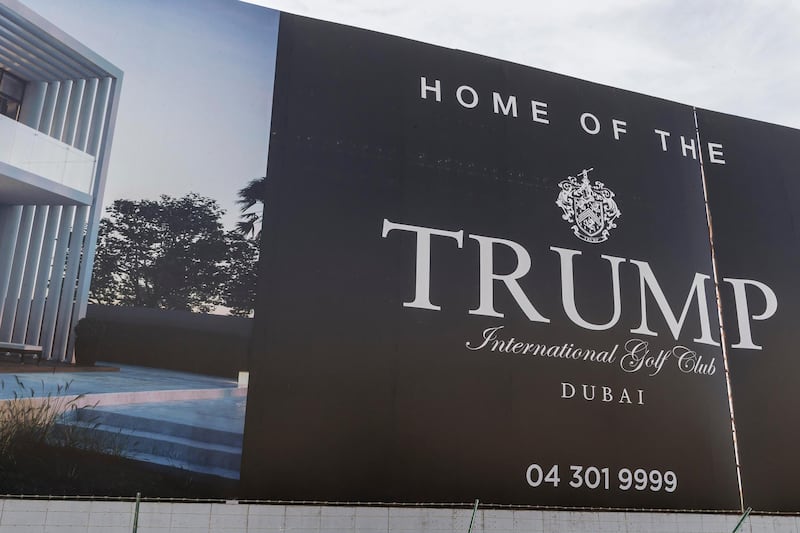 DUBAI, UNITED ARAB EMIRATES, 13 APRIL 2017. Signage Sheikh Zayed Road of the Damac Trump International Golf Club. (Photo: Antonie Robertson/The National) ID: 60772. Journalist: Stock. Section: Business. *** Local Caption ***  AR_1304_Developer_Signage-03.JPG
