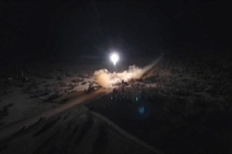 An image grab from footage shows rockets launched from the Islamic republic against the US military base in Ein-al Asad in Iraq the previous night. AFP