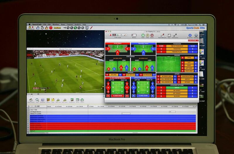 A computer screen shows the Sportscode program that allows Al Ahli to review live notational analysis during a match. Pawan Singh / The National