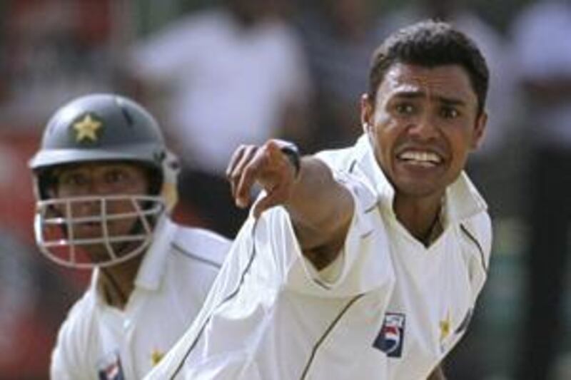 Danish Kaneria, right, appeals successfully for the wicket of Sri Lankan batsman Chaminda Vaas on his way to a five-wicket haul in the third and final Test in Colombo.
