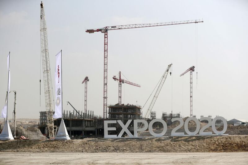 Dubai, United Arab Emirates - November 12th, 2017: Construction work on the Expo 2020 site at the Al Wasl Plaza. Sunday, November 12th, 2017 at Expo 2020 Site, Mohammad Bin Zayed Road, Dubai. Chris Whiteoak / The National