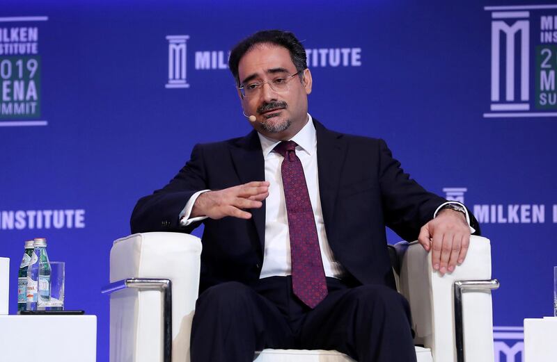 ABU DHABI , UNITED ARAB EMIRATES , February 13 – 2019 :- Amin Al Arrayed , Edamah during the Emerging Trends: Shaping Real Estate session at the Milken Institute MENA Summit 2019 held at The St. Regis Saadiyat Island Resort in Abu Dhabi.  ( Pawan Singh / The National ) For News/Business/Instagram. Story by Dania