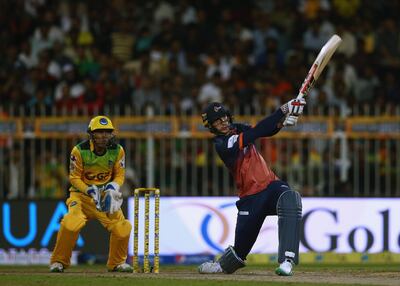 SHARJAH, UNITED ARAB EMIRATES - DECEMBER 14:  Alex Hales of Maratha Arabians bats during the T10 League match between Maratha Arabians and Pakhtoons at Sharjah Cricket Stadium on December 14, 2017 in Sharjah, United Arab Emirates.  (Photo by Francois Nel/Getty Images)