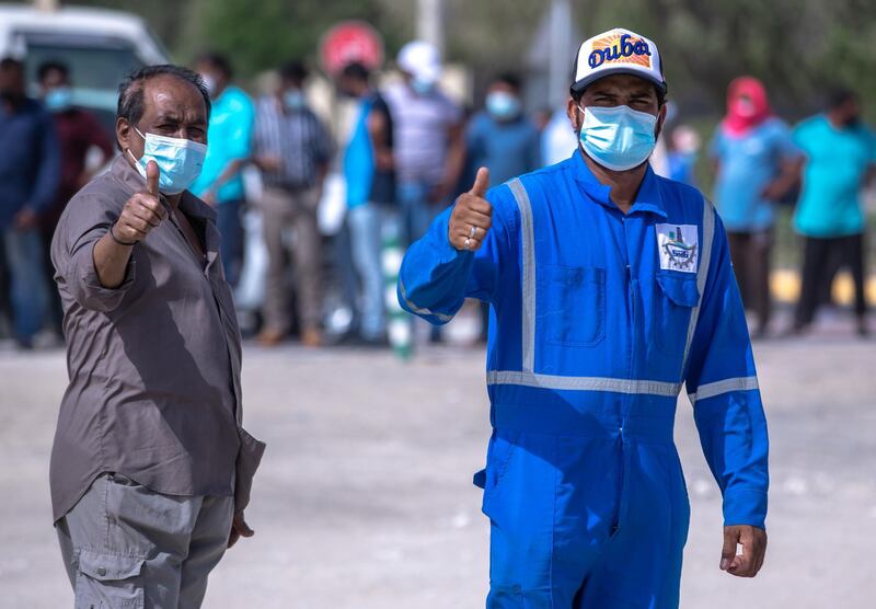 Residents and workers are a big show for PCR free tests at the  SEHA Covid-19 Drive-Through Service Center at 6th Street, Musaffah in Abu Dhabi on June 17th, 2021.  There is a huge demand for vaccinations and PCRs after the green pass restrictions. Victor Besa / The National.
Reporter: Shireena Al Nowais for News