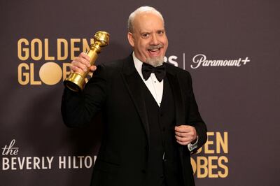 Paul Giamatti with his award for Best Performance by a Male Actor in a Motion Picture - Musical or Comedy award for The Holdovers. EPA