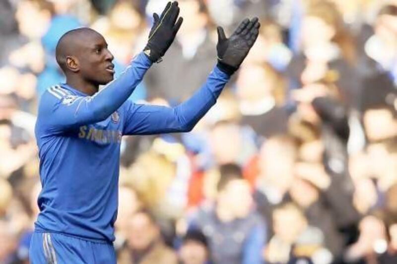 Chelsea's Demba Ba celebrates after scoring the match's lone goal against West Bromwich Albion at Stamford Bridge Stadium on Saturday. Kirsty Wigglesworth / AP Photo