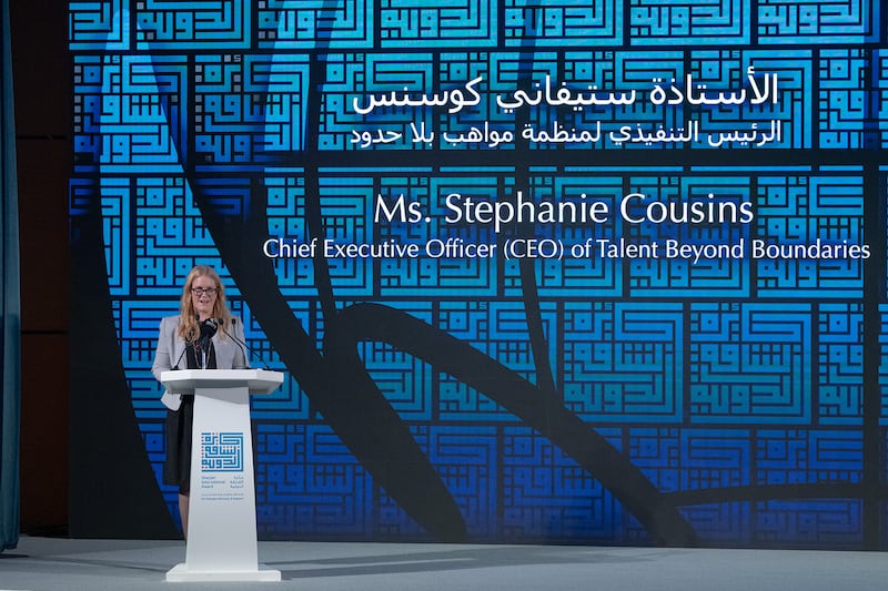 Stephany Cousins, chief executive of Talent Beyond Boundaries, accepted the award and Dh500,000 cash prize