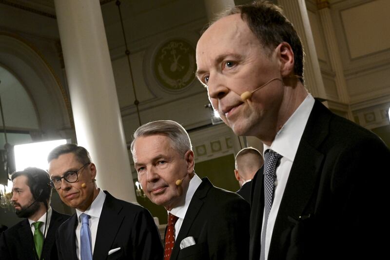 Mr Stubb, Mr Haavisto and Mr Halla-aho, from the Finns Party. AP