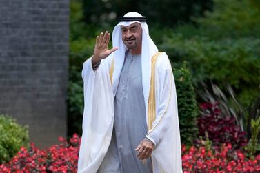 FILE - Crown Prince of the Emirate of Abu Dhabi, Sheikh Mohammed bin Zayed Al Nahyan, arrives in London, on Sept.  16, 2021.  Rulers in the United Arab Emirates announced Saturday, May 14, 2022, that they unanimously appointed Sheikh Mohammed bin Zayed Al Nahyan as the president of this hereditarily ruled nation on the Arabian Peninsula.   (AP Photo / Frank Augstein, File)