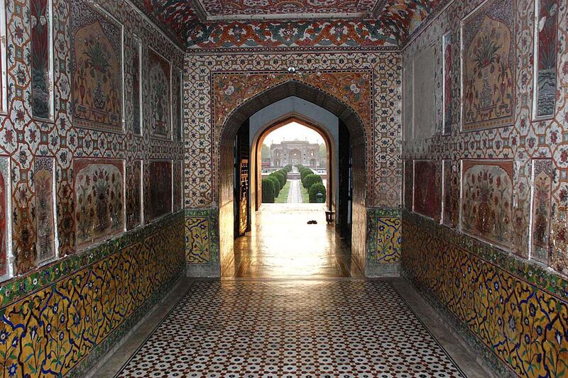 An interior view of the tomb of Mughal emperor, Jehangir. It has a majestic structure made of red sand-stone and marble. The outer entrance to the tomb opens out into a court-yard which was used as a caravan Serai during Mughal times. An entrance to the right leads into a Mughal garden with exact geometrical pattern balancing each side. By Matthew Tabaccos for The National.21.12.08