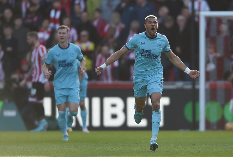 Newcastle United's Joelinton celebrates scoring the first goal. EPA