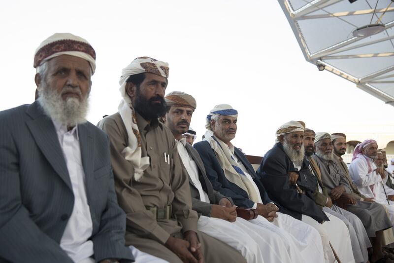 Tribal leaders from Yemen’s central province of Marib attend a Sea Palace barza. Mohamed Al Hammadi / Crown Prince Court — Abu Dhabi