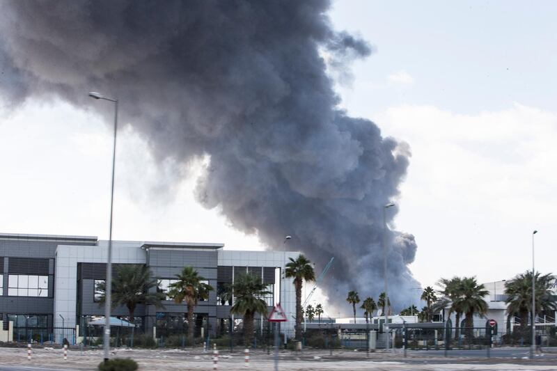 DUBAI, UNITED ARAB EMIRATES - Fire inside Jebel Ali port.  Leslie Pableo for The National